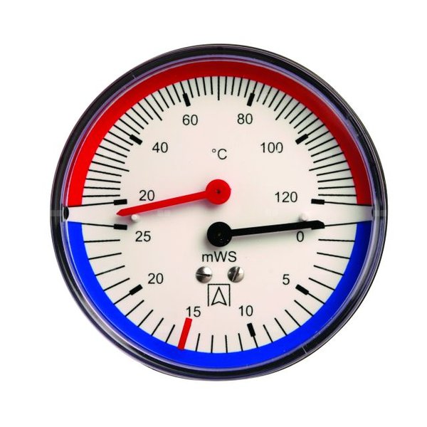 Termohydrometr TH 80, fi80 mm, 0 - 10 mH2O, 20 - 120'C, G1/4'', ax, kl. 2,5