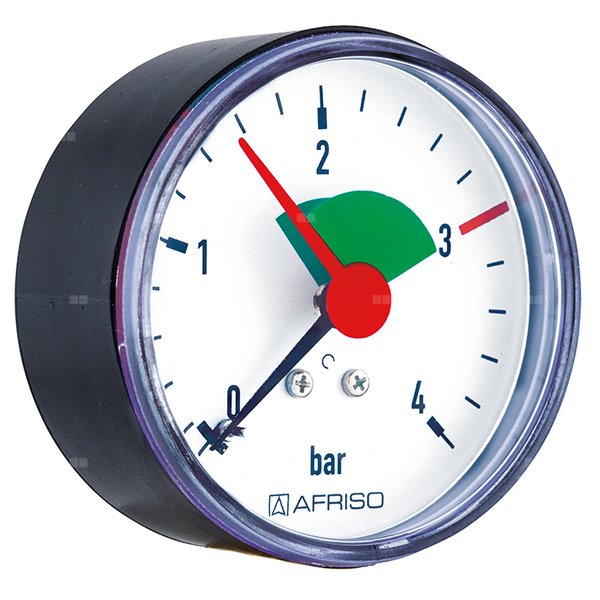 Manometr z rurką Bourdona AFRISO HZ grzewczy 0/4 bar G3/8B aksjalne fi 63 mm, kl. 2.5%