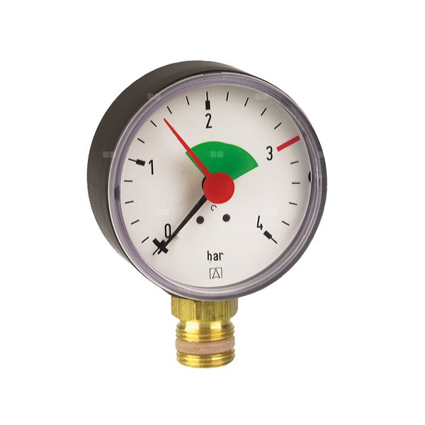 Manometr z rurką Bourdona AFRISO HZ grzewczy 0/4 bar G3/8B aksjalne fi 63 mm, kl. 2.5%