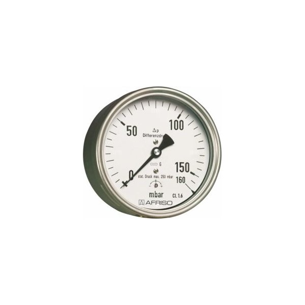 Ciśnieniomierz różnicowy AFRISO KP Dif D911 0/25 mbar mosiądz G1/4B aksjalne fi 63, kl. 1.6%