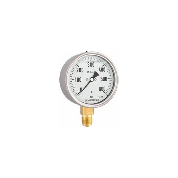 Manometr z rurką Bourdona AFRISO RF wstrząsoodporny -1/0 bar G1/4B aksjalne fi 63 mm, kl. 1.6%