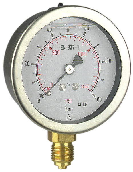 Manometr z rurką Bourdona AFRISO RF wstrząsoodporny 0/0,6 bar radialne G1/4B fi 63 mm, kl. 1.6%