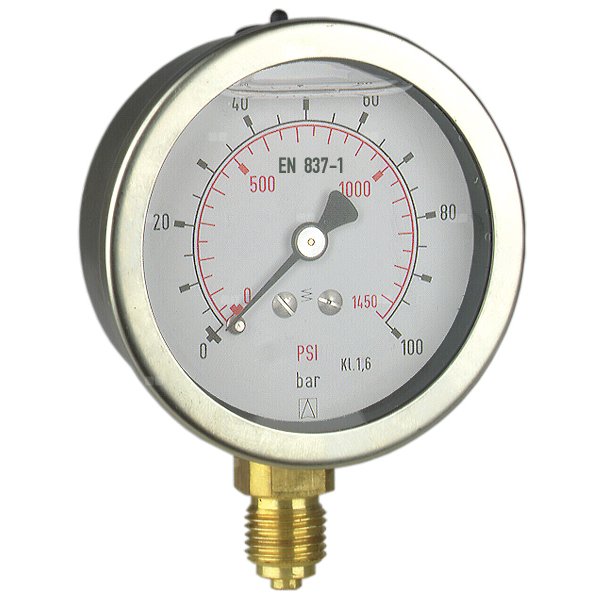 Manometr z rurką Bourdona AFRISO RF wstrząsoodporny D201 0/16 bar G1/2B radialne fi 100 mm, kl. 1,0%