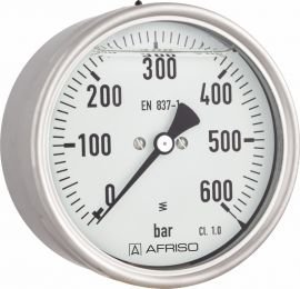 Manometr z rurką Bourdona AFRISO RF glicerynowy 0/6 bar ekscentryczne G1/2B fi 160 mm, kl. 1,0%