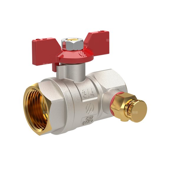 Zawór kulowy SENA VA30 Ni-free, 1/2GW x 1/2GW, ze spustem i odpowietrznikiem, pokrętło motylkowe