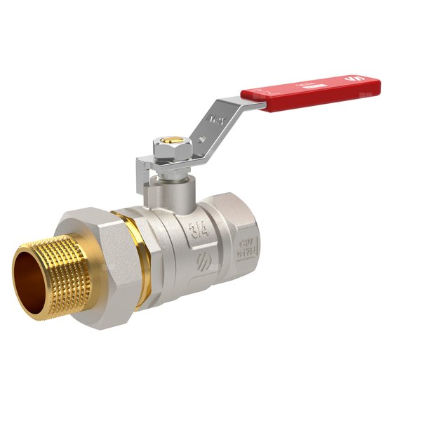 Zawór kulowy SENA VA30 prosty Ni-free, 1 1/4'' GW x 1 1/2'' GZ, z półśrubunkiem 1 1/4'' , dźwignia INOX