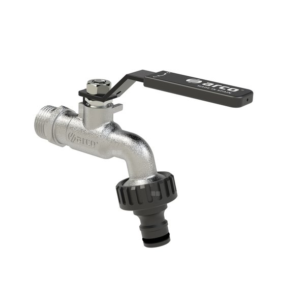 Zawór kulowy ARCO JARDIN (chrom) czerpalny 1/2'' x 3/4'' GZ+szybkozłączka plastikowa kątowy, uchwyt: dźwignia