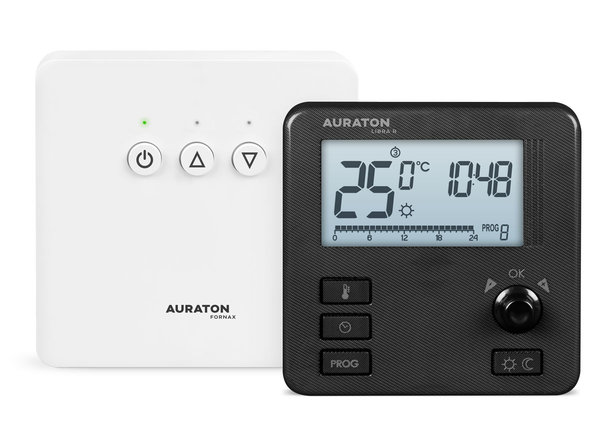 AURATON Libra SET (wersja czarna) - Tygodniowy, bezprzewodowy regulator temperatury ze sterownikiem urządzenia grzewczego (zestaw)