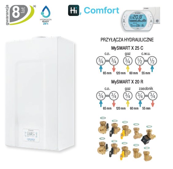 Kocioł gazowy dwufunkcyjny BERETTA MySMART X 25C kondensacyjny wiszący 6.5 kW