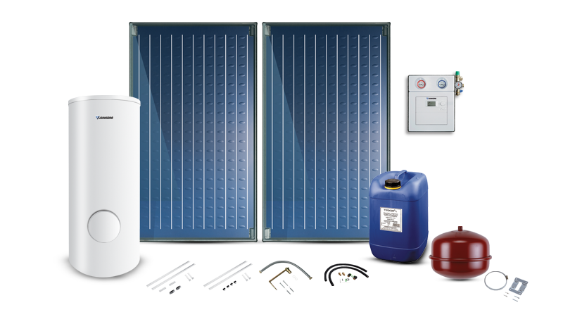 Pakiet solarny z 2 kolektorami słonecznymi SO5000TF FKC-2S oraz biwalentnym 300 litrowym zasobnikiem