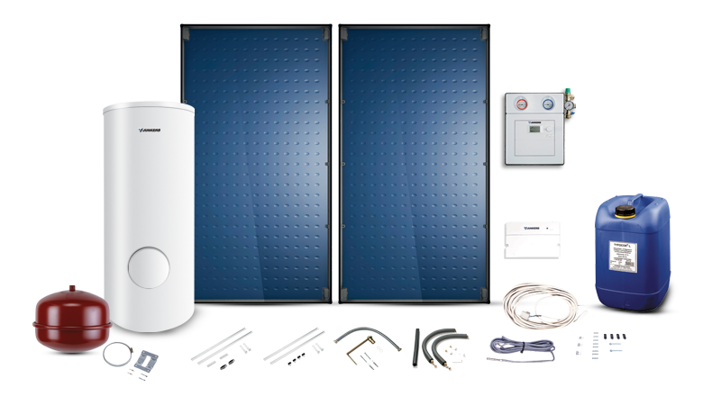Pakiet solarny z 2 kolektorami słonecznymi SO7000TF FT 226-2V oraz biwalentnym 300 litrowym zasobnikiem