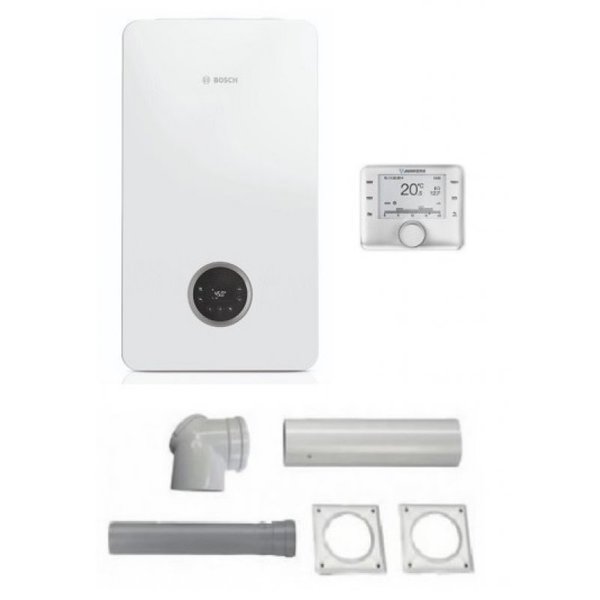 Pakiet - Kocioł gazowy dwufunkcyjny BOSCH TERMOTECHNIKA CONDENS GC2300iW24C kondensacyjny wiszący 25 kW + Czujnik temperatury zewnętrznej + RegulatorCW400 + Zestaw powietrzno-spalinowy szachtowy2581