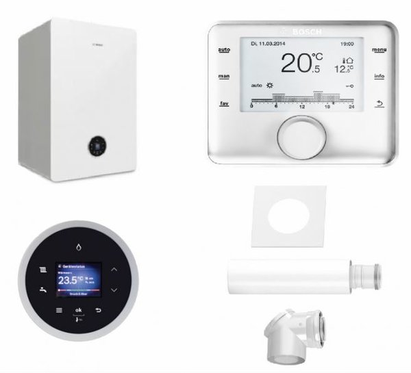 Pakiet - Kocioł gazowy dwufunkcyjny BOSCH TERMOTECHNIKA CONDENS GC5700iWT24/42S kondensacyjny wiszący 30 kW + Czujnik temperatury zewnętrznej + RegulatorCW400 + Zestaw powietrzno-spalinowy szachtowy2581 + Zasobnik c.w.uwbudowany warstwowy 42 l