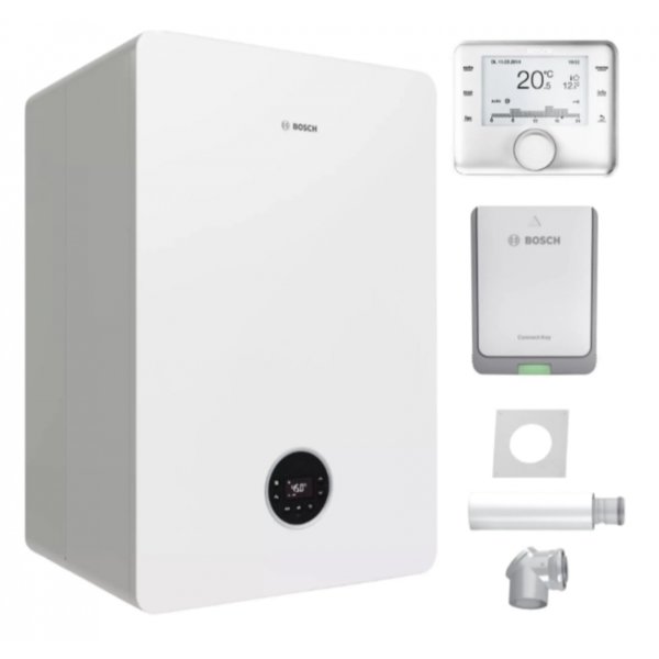 Pakiet - Kocioł gazowy dwufunkcyjny BOSCH TERMOTECHNIKA CONDENS GC5700iWT24/42S kondensacyjny wiszący 30 kW + Czujnik temperatury zewnętrznej + RegulatorCW400 + Zestaw powietrzno-spalinowy szachtowy2581+ Moduł sterowaniaK30RF + Zasobnik c.w.uwbudowany warstwowy 42 l