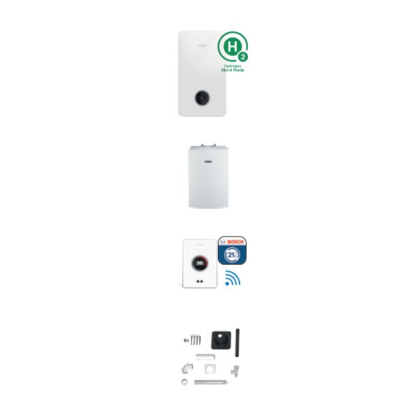 Pakiet z kotłem Condens GC2300iW 20P (Stora WD120B + Czujnik c.w.u., Regulator EasyControl CT200 + Zestaw powietrzno- -spalinowy fi60/100-fi60 do szachtu (2519))