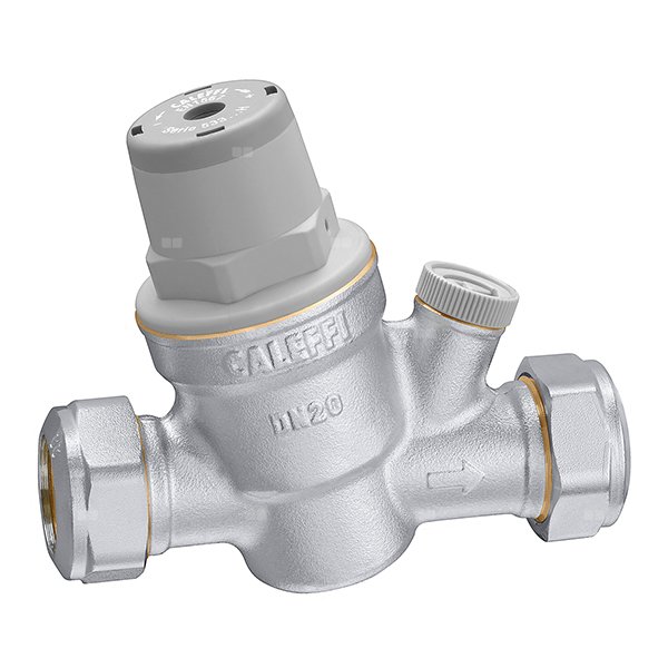 Regulator ciśnienia CALEFFI 5337H, złącze zaciskowe 28, 16 bar, wersja skośna