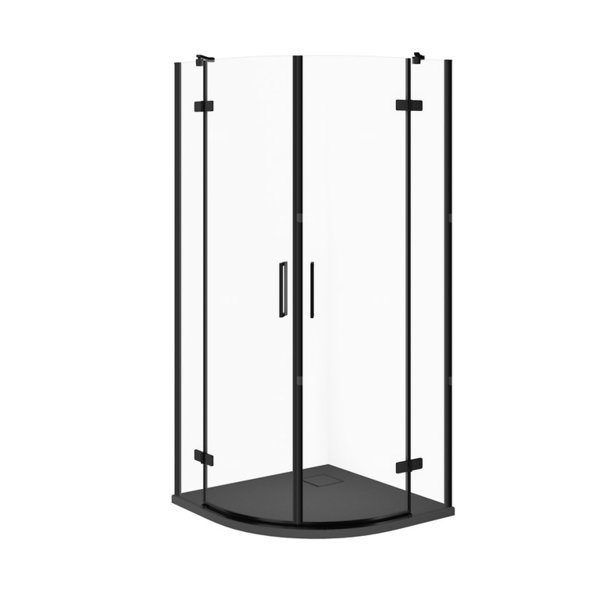 SET C618 KABINA CITY PÓŁOKR CZARNA 80X80X195+TAKO SLIM SZARY MAT WIR