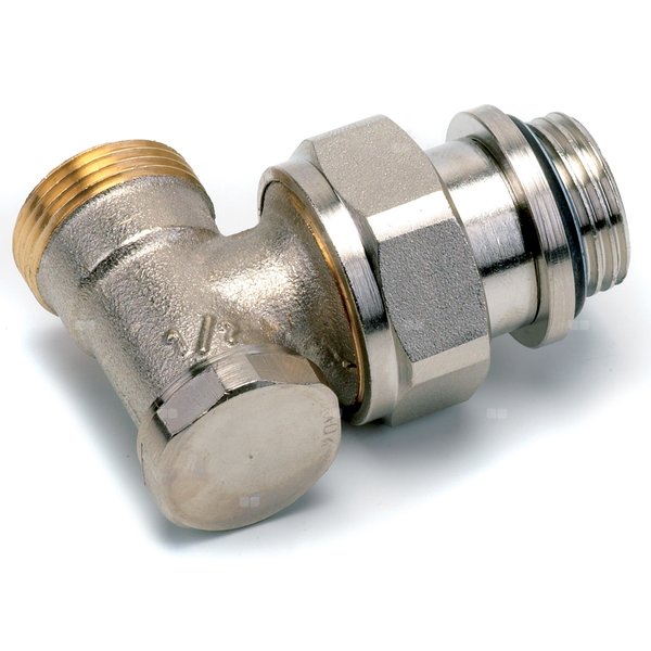 Zawór gwintowany, kątowy, niklowany, regulacja nastawy i odcięcie przepływu 1/2" -3/4"Euro