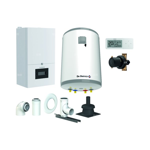 Pakiet - Kocioł gazowy jednofunkcyjny DE DIETRICH MCR4 24 kondensacyjny wiszący 3.3 - 26.1 kW + RegulatorAD248P + Zestaw powietrzno-spalinowy szachtowyBazowy PP/Alu fi 60/100 na fi 60 + Zasobnik c.w.uAQUAvie100 + Filtr magnetyczny XS90