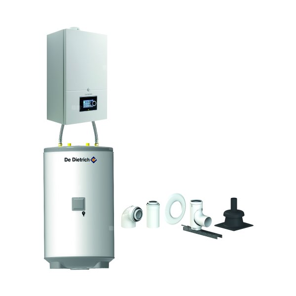 Pakiet - Kocioł gazowy jednofunkcyjny DE DIETRICH Virtuens Smart 24 kondensacyjny wiszący 3.3 - 26.1 kW + Zestaw powietrzno-spalinowy szachtowyBazowy PP/Alu fi 60/100 na fi 80 + Zasobnik c.w.uAQUAvie125