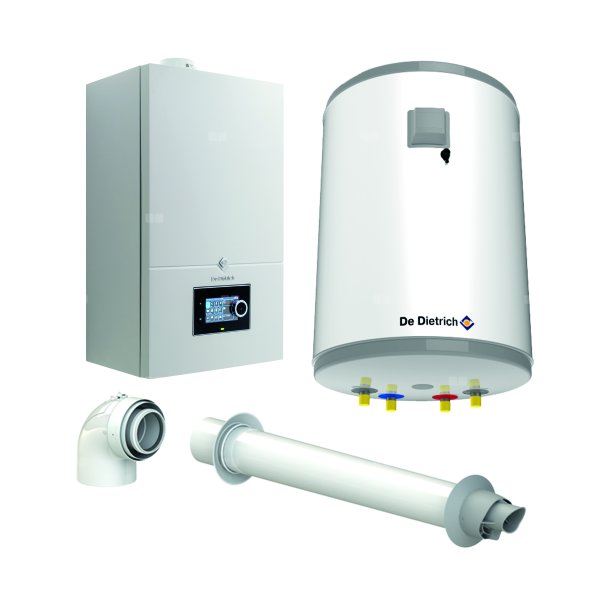 Pakiet - Kocioł gazowy jednofunkcyjny DE DIETRICH Virtuens Smart 15 kondensacyjny wiszący 2.6 - 16.3 kW+ Zestaw powietrzno-spalinowyKoncentryczny PP/Alu fi 60/100 + Zasobnik c.w.uAQUAvie100