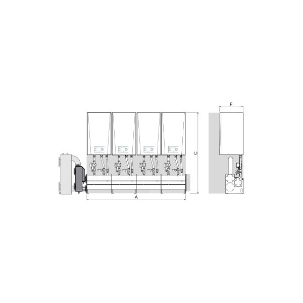 Zestaw kaskadowy na ścianie DE DIETRICH LW, maksymalna ilosć urządzeń: 4xAMC Evo 90-115