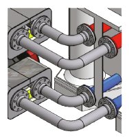 Zespół kolan zasilania/powrotu izolowany do zestawu podłączeń hydraulicznych