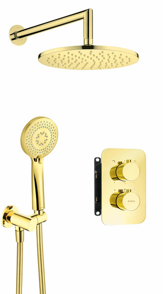 Komplet podtynkowy natryskowy gold z boxem termostatycznym okrągły