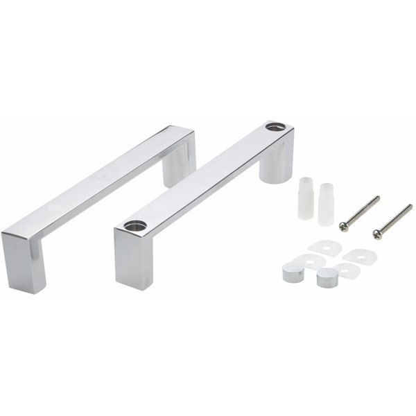 Kpl. uchwyt kwadratowy na 1 drzwi z logo, chrom, rozstaw otworów montażowych 140 mm