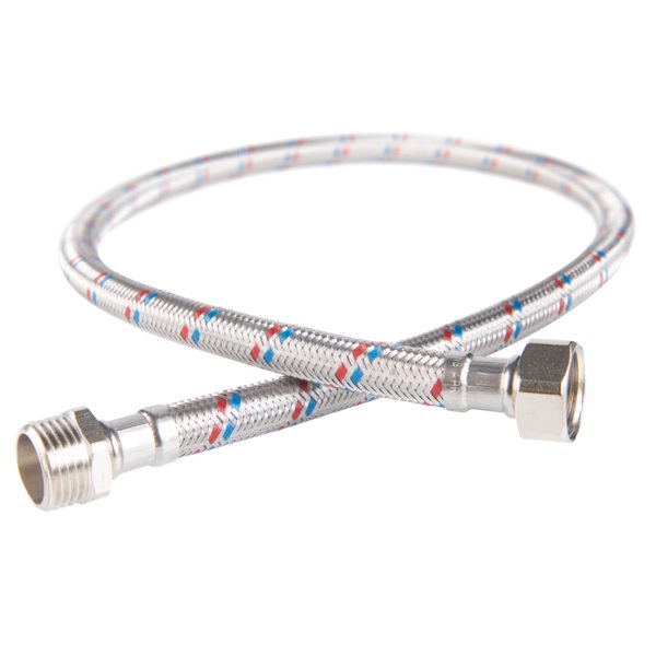 Wąż przyłączeniowy elastyczny FERRO z oplotem (stal), GW x GZ, 1/2'' x 1/2'', długość 120 mm, z uszczelką