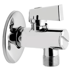 Zawór kulowy kątowy 1/2" x 3/4"  z rozetą i filtrem, uchwyt metalowy
