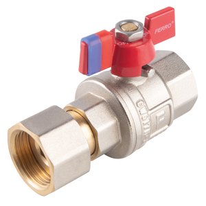 Zawór kulowy nakrętno-nakrętny z motylkiem, z półśrubunkiem, 1/2", F-Power