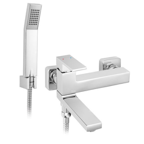 ZICCO bateria wannowa, z zestawem natryskowym, składana wylewka, chrom