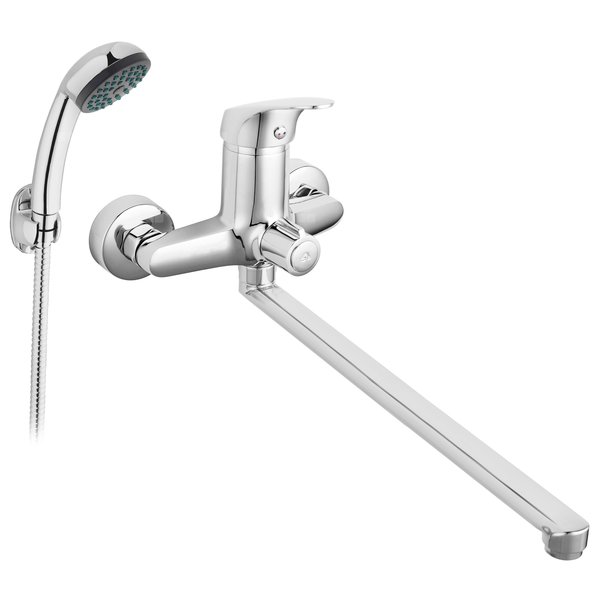 Bateria wannowo-umywalkowa ścienna FERRO FERRO ONE, chrom, z przyłączem natrysku, z zestawem natryskowym