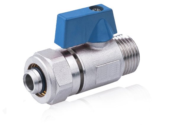Zawór kulowy mini ze złączką PEX 1/2"x16 niebieski