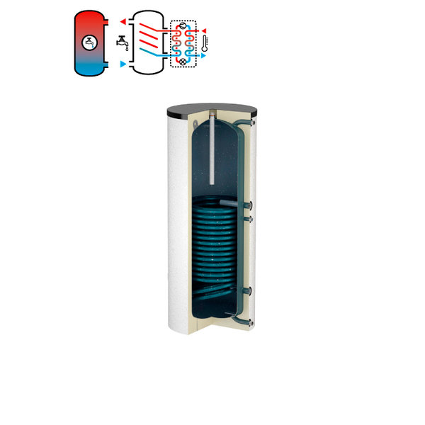 Podgrzewacz FLAMCO MEIBES DUO HLS z wężownicą, 300 l, Spiralny, Emaliowany, 64.3 kW, 10 / 16