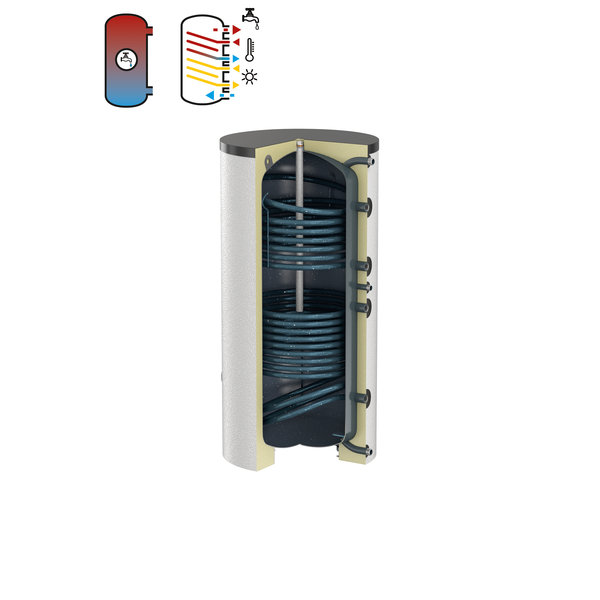 Podgrzewacz FLAMCO MEIBES DUO-SOLAR z wężownicą, 200 l, Spiralny, Emaliowany, 18.6 kW, 10 / 16
