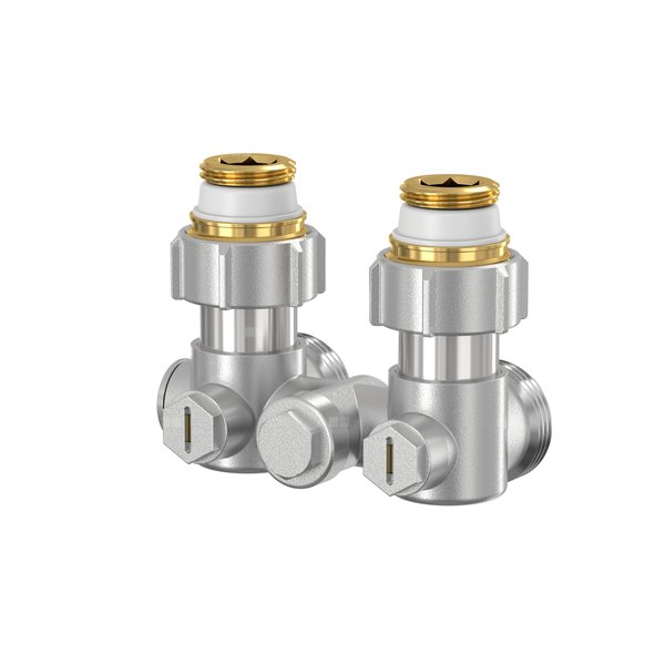 Moduł przyłączeniowy kątowy FLAMCO MEIBES mosiądz (niklowanie) 1/2'' GZ x 3/4'' Eurokonus, rozstaw 50 mm do grzejników