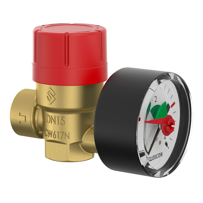 Zawór przelewowy kątowy (90') FLAMCO MEIBES Prescomano mosiądz PN 16, 2.5 bar GW 1/2'' x 3/4''
