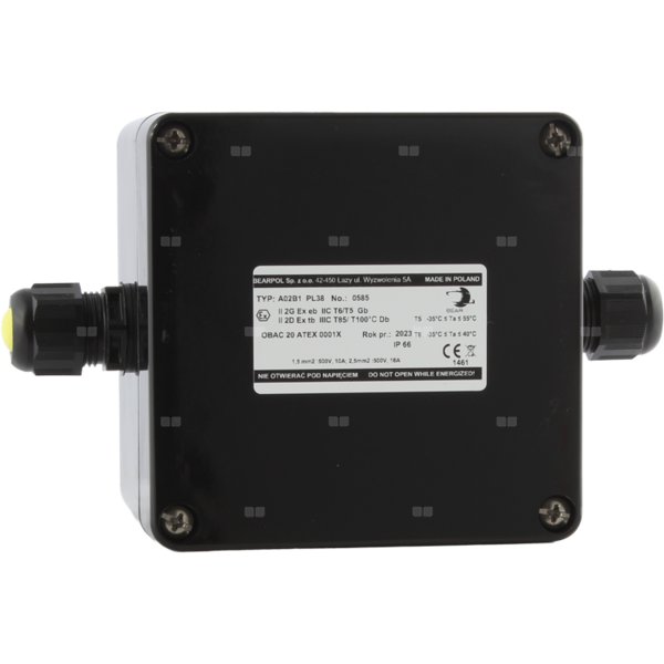 Puszka Ex, 5 zacisków potrójnych, max 2,5 mm2, 2 dławice do kabli o średnicy od 4 do 13 mm