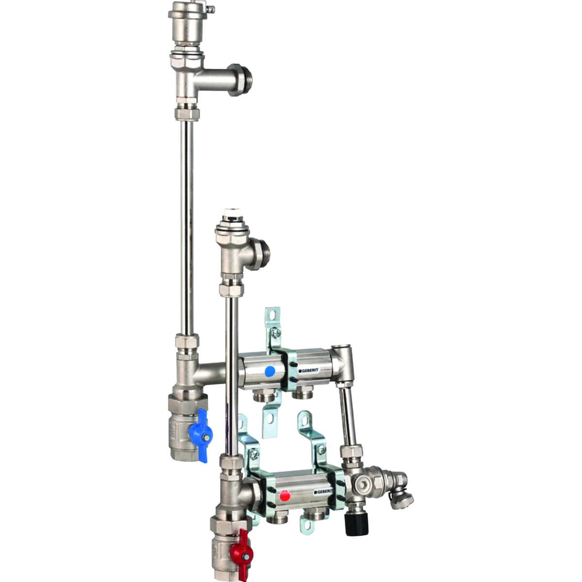 Rozdzielacz do instalacji c.o. GEBERIT Volex mosiądz (niklowany) GW 1'', 2-obieg. Eurokonus 3/4''