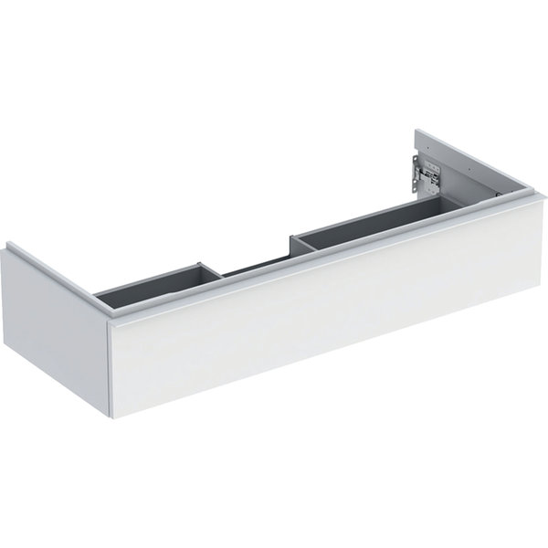 Szafka pod umywalkę Geberit iCon, z jedną szufladą: Szerokość umywalki=120cm, Korpus i front: biały / lakierowany matowy, Uchwyt: biały / powlekany proszkowo, matowy