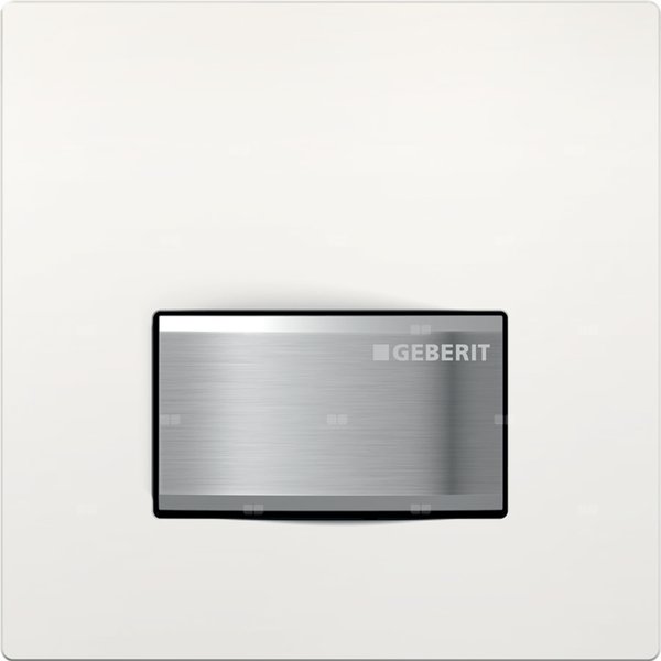 Przycisk uruchamiający Geberit typ 50 do systemu spłukiwania pisuarów z pneumatycznym uruchamianiem spłukiwania, kwadratowy: 13x13x1.1cm, Biały-alpin, Materiał=Cynkowy odlew ciśnieniowy / tworzywo sztuczne