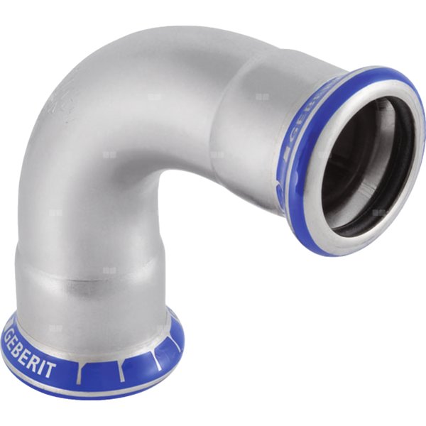 Kolano 90' GEBERIT Mapress Edelstahl, stal nierdzewna, 18 mm, DN 15 x 18 mm x DN 15 (mufa zaprasowywana x mufa zaprasowywana), (głębokość: 33 mm) z uszczelką