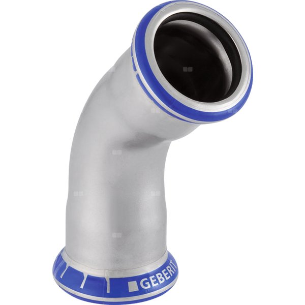 Kolano 45' GEBERIT Mapress Edelstahl, stal nierdzewna, 22 mm, DN 20 x 22 mm x DN 20 (mufa zaprasowywana x mufa zaprasowywana), (głębokość: 21 mm) z uszczelką