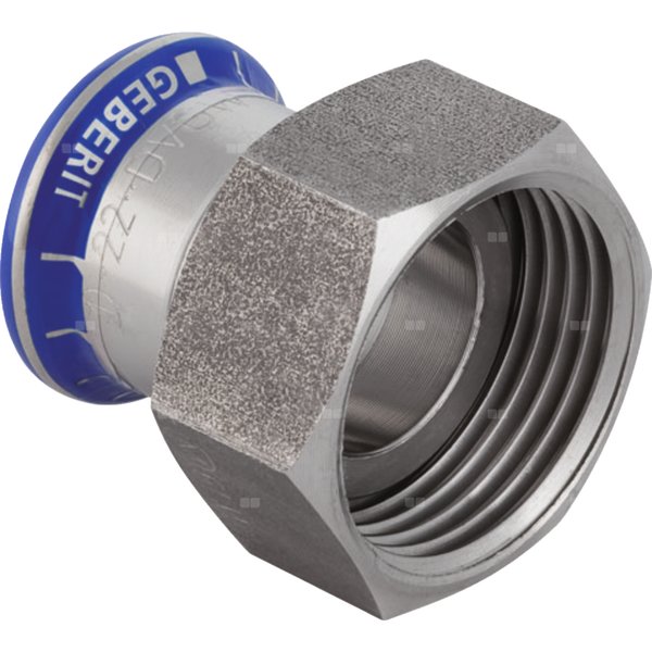 Śrubunek hydrauliczny GEBERIT Mapress Edelstahl z nakrętką ze stali CrNi stal nierdzewna GW 1 1/2'' 28 mm z pierścieniem zacinającym