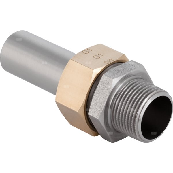 Śrubunek hydrauliczny GEBERIT Mapress Edelstahl przejściowy z końcówką wsuwaną stal nierdzewna GZ 1/2'' 18 mm z pierścieniem zacinającym