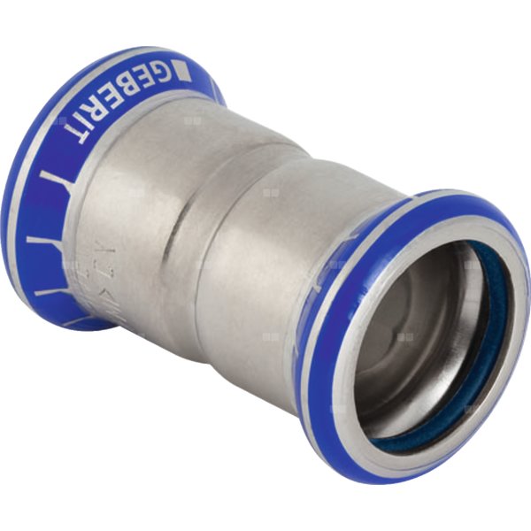 Mufa GEBERIT Mapress Edelstahl FKM, stal nierdzewna, 76.1 mm, DN 65 x 76.1 mm x DN 65 (mufa zaprasowywana x mufa zaprasowywana), (głębokość: 17.5 mm) z uszczelką