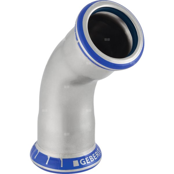 Kolano 45' GEBERIT Mapress Edelstahl FKM, stal nierdzewna, 18 mm, DN 15 x 18 mm x DN 15 (mufa zaprasowywana x mufa zaprasowywana), (głębokość: 17 mm) z uszczelką