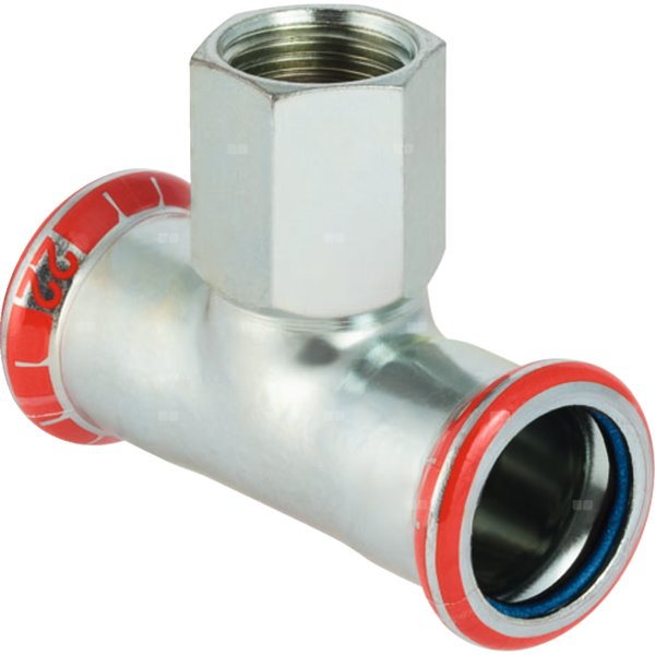 Trójnik GEBERIT Mapress C-Stahl FKM przejściowy 90' stal (ocynk) 18 mm x 1/2'' x 18 mm (mufa zaciskowa x GW x mufa zaciskowa)